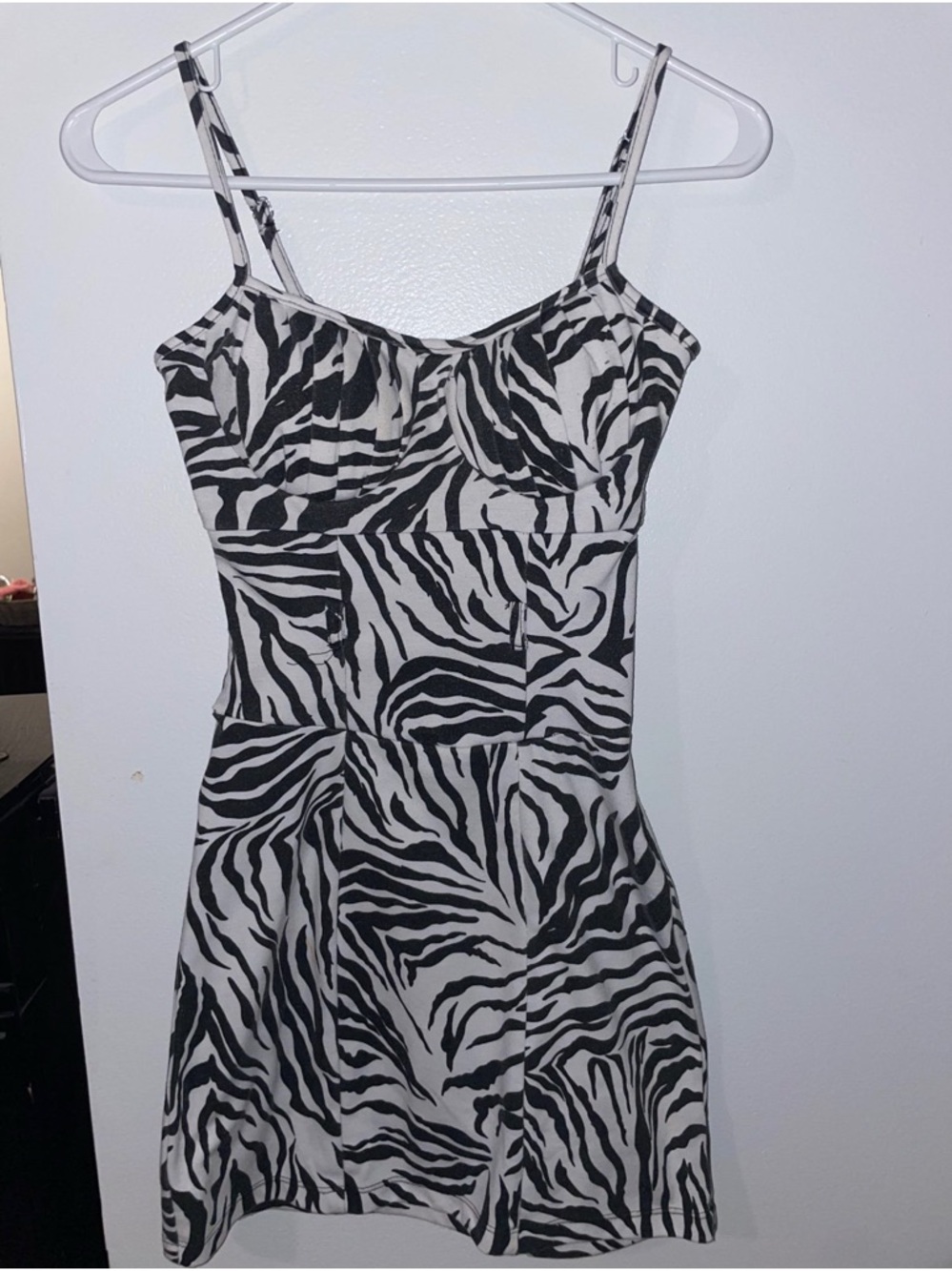 Vintage Black & White Zebra Print Spaghetti Strap Dress